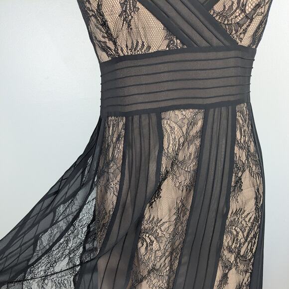 Lace Midi Dress 12 Black Tan Y2K Babydoll Illusion Glam Classic Guest Cocktail - Picture 5 of 11